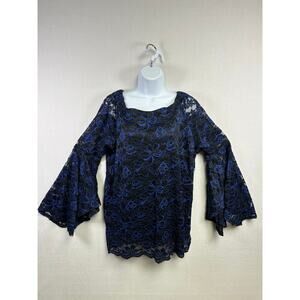 Women’s Relativity Blue Lace Bell Sleeve Top Piratecore Dark Feminine ￼XL‎ Top